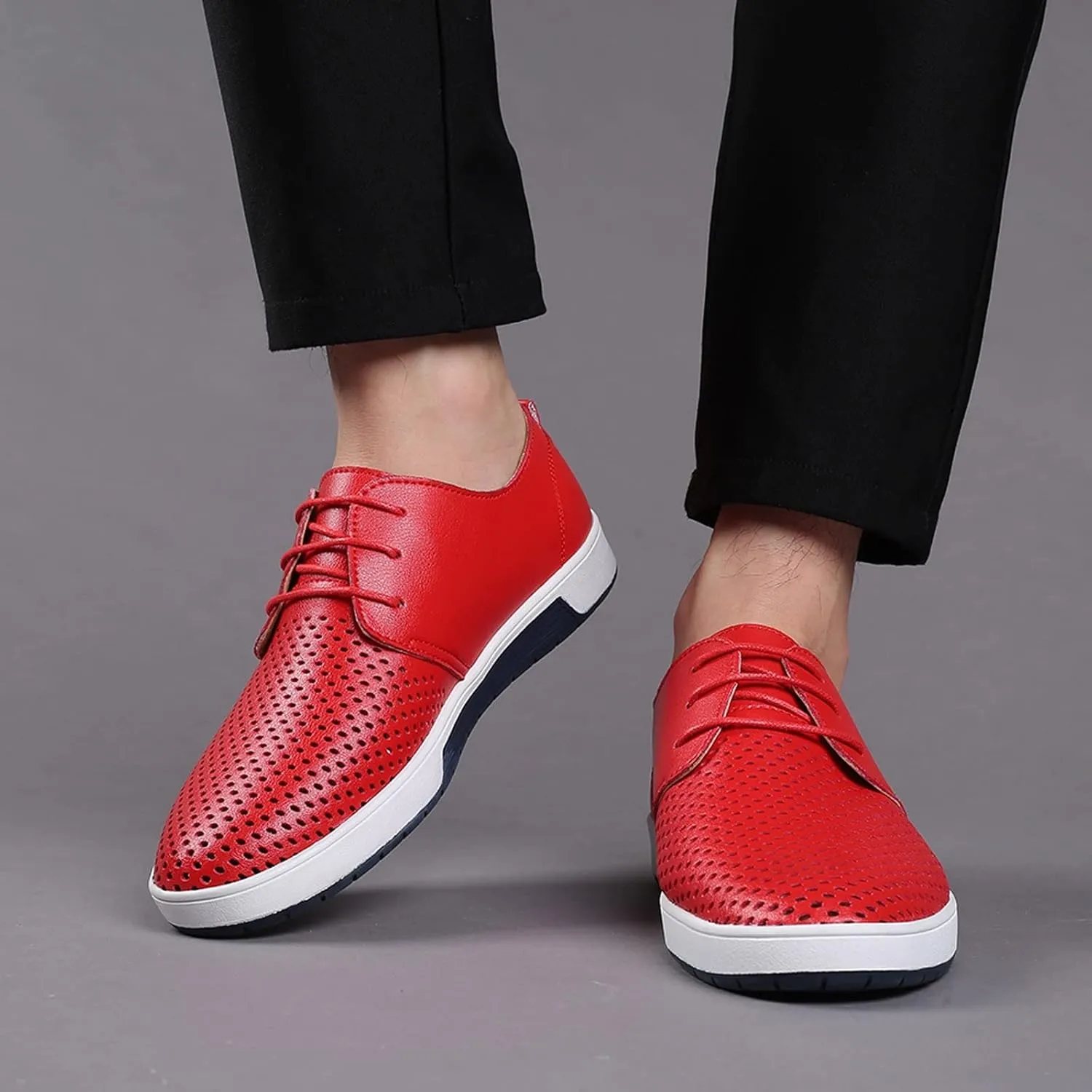 Wide Casual Business Shoes for Men Summer Style Men's Breathable Comfortable Business Lace Up Leisure Hollow Solid Leather Shoes Men Size 14 Black Slip Ons Dress Shoes