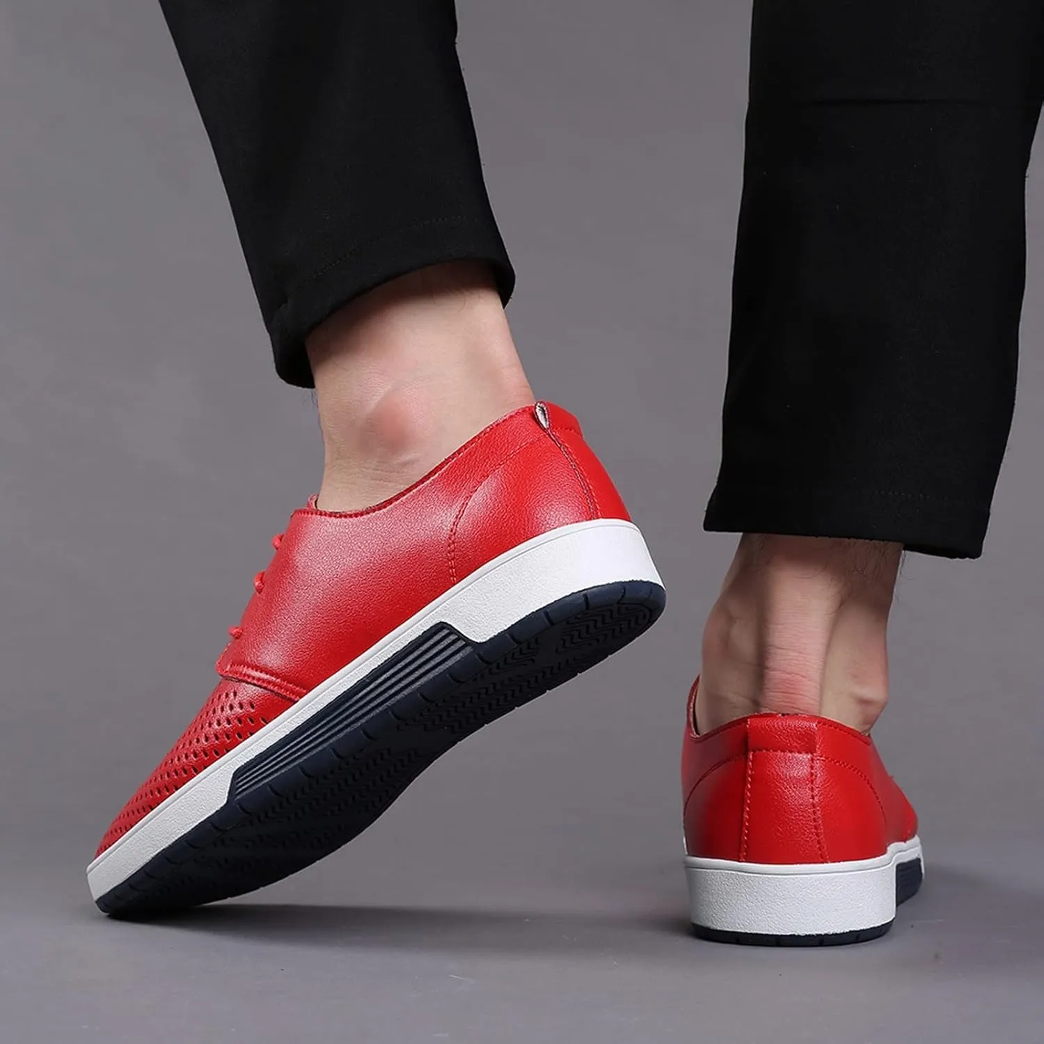 Wide Casual Business Shoes for Men Summer Style Men's Breathable Comfortable Business Lace Up Leisure Hollow Solid Leather Shoes Men Size 14 Black Slip Ons Dress Shoes