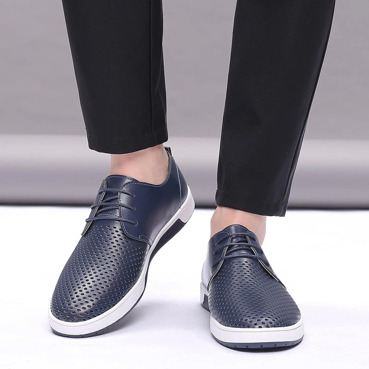 Wide Casual Business Shoes for Men Summer Style Men's Breathable Comfortable Business Lace Up Leisure Hollow Solid Leather Shoes Men Size 14 Black Slip Ons Dress Shoes