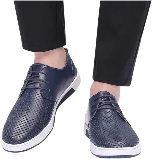 Wide Casual Business Shoes for Men Summer Style Men's Breathable Comfortable Business Lace Up Leisure Hollow Solid Leather Shoes Men Size 14 Black Slip Ons Dress Shoes