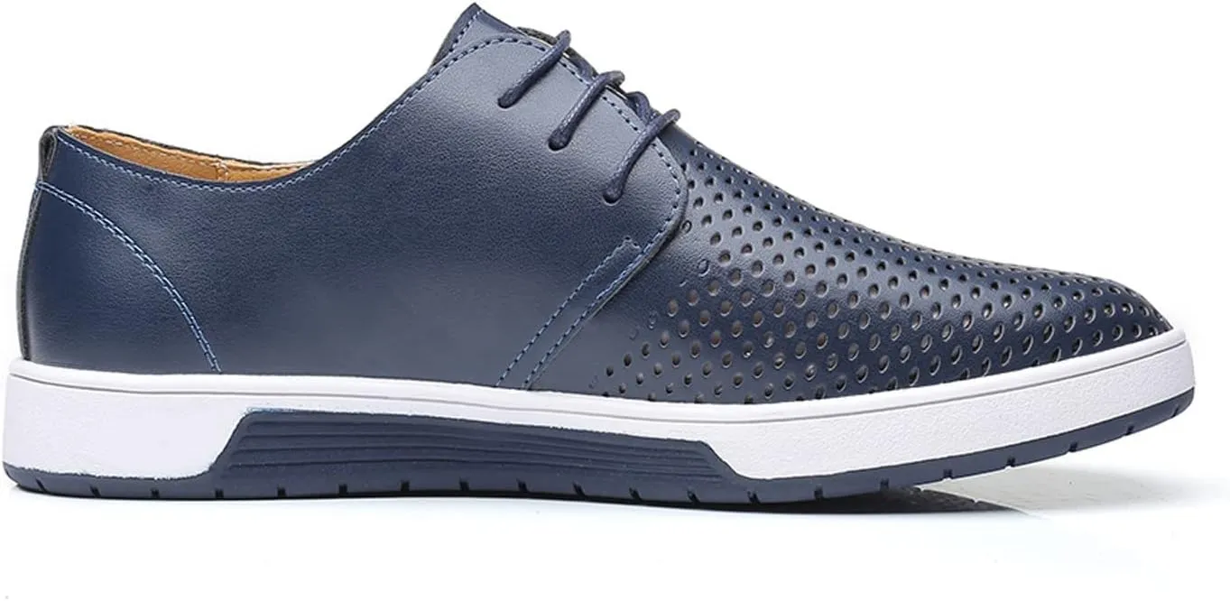 Wide Casual Business Shoes for Men Summer Style Men's Breathable Comfortable Business Lace Up Leisure Hollow Solid Leather Shoes Men Size 14 Black Slip Ons Dress Shoes