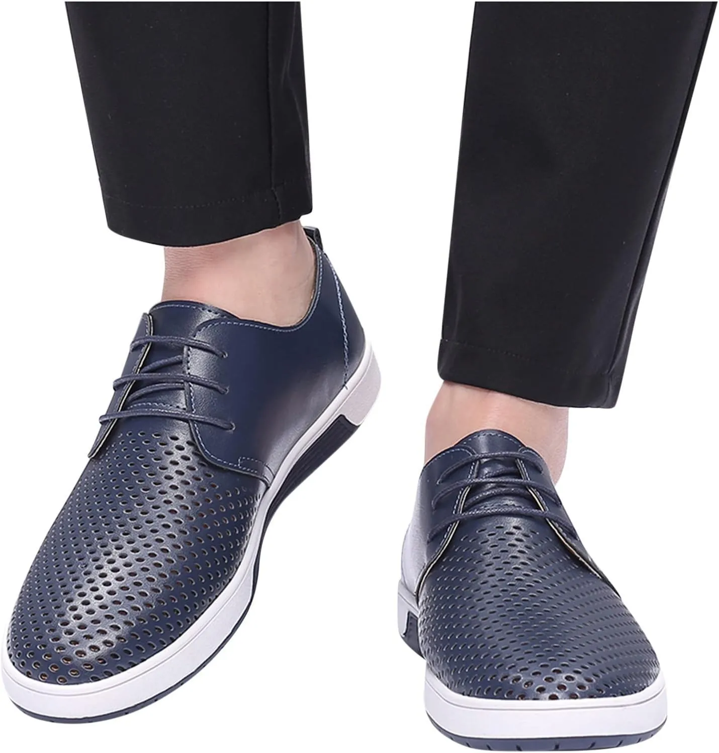 Wide Casual Business Shoes for Men Summer Style Men's Breathable Comfortable Business Lace Up Leisure Hollow Solid Leather Shoes Men Size 14 Black Slip Ons Dress Shoes