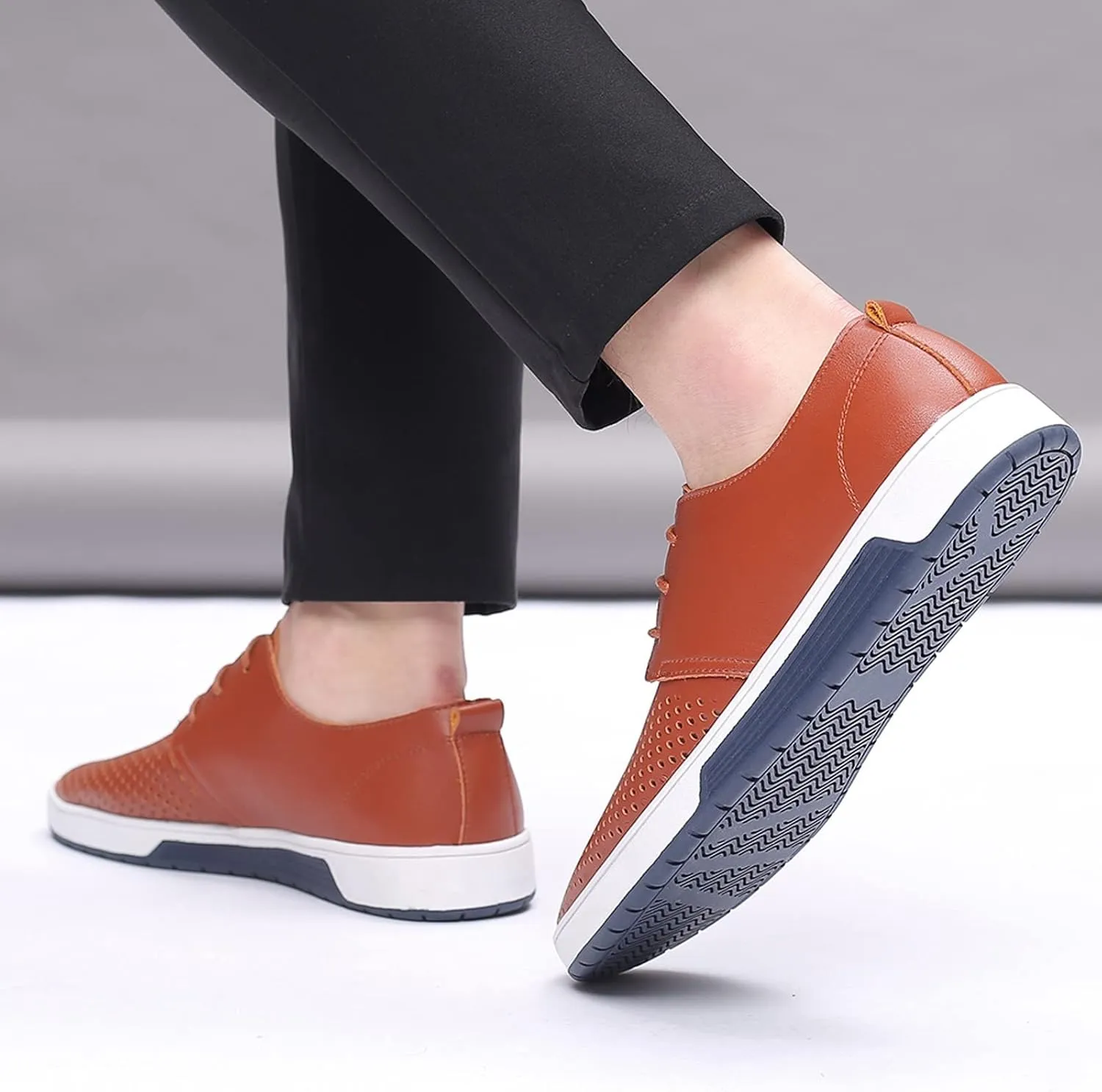 Wide Casual Business Shoes for Men Summer Style Men's Breathable Comfortable Business Lace Up Leisure Hollow Solid Leather Shoes Men Size 14 Black Slip Ons Dress Shoes