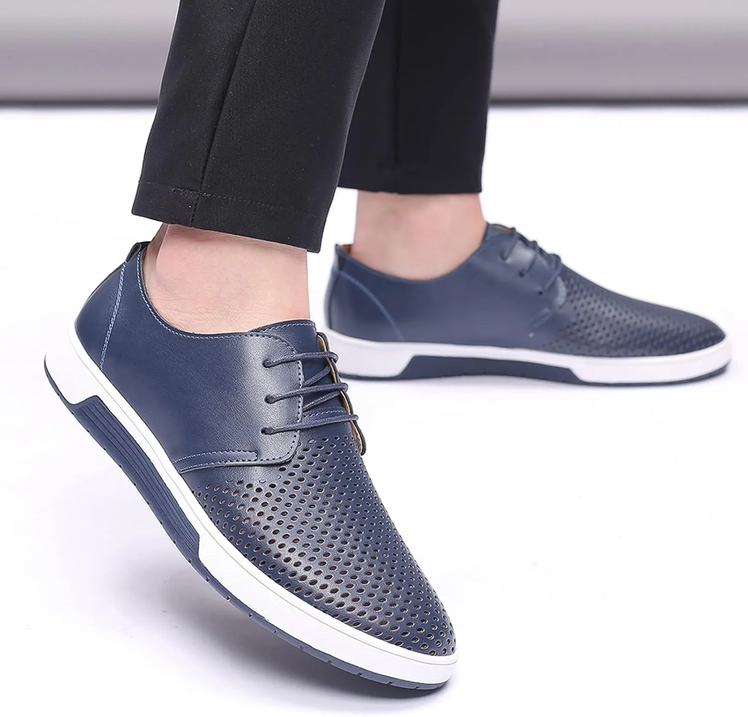 Wide Casual Business Shoes for Men Summer Style Men's Breathable Comfortable Business Lace Up Leisure Hollow Solid Leather Shoes Men Size 14 Black Slip Ons Dress Shoes