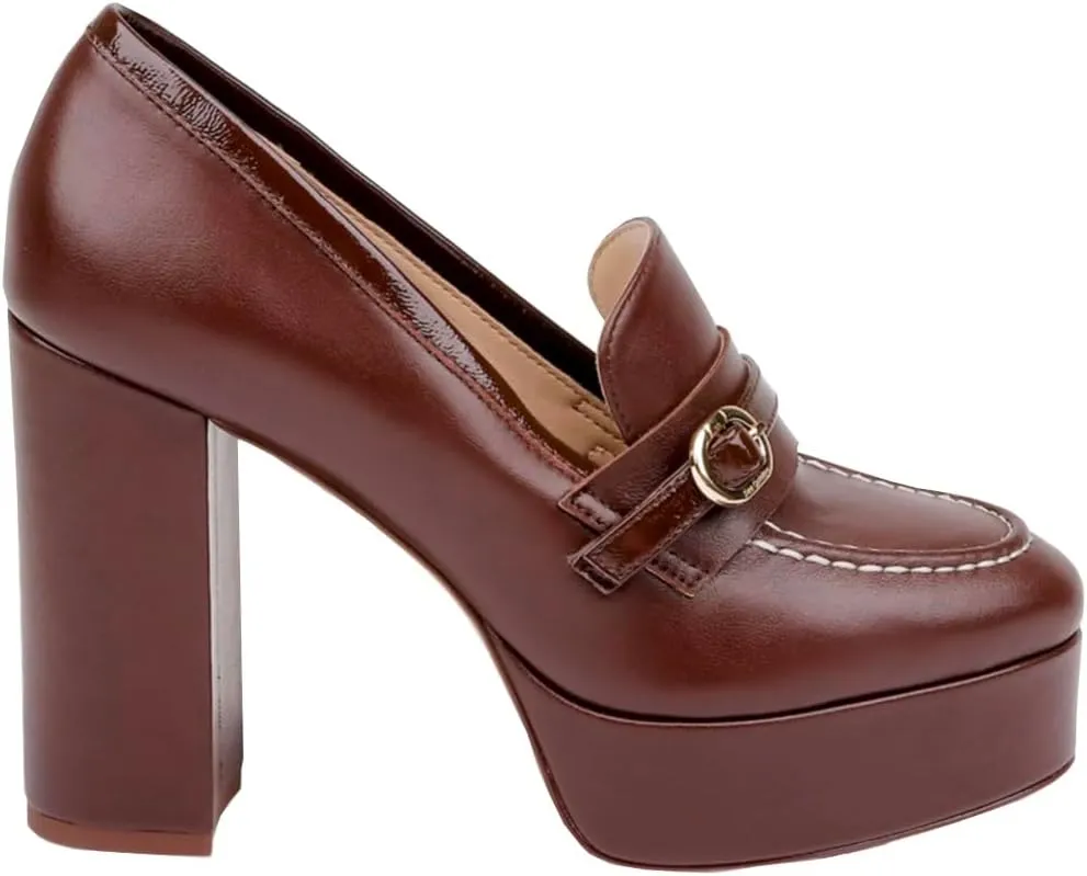 Women Chunky High Heel Platform Loafers Closed Round Toe Heels Loafers Buckle Matte 4 inch Block Heel Penny Loafers Pumps Platform Slip On Dress Heels Office Retro Chic Size 4-11 M US