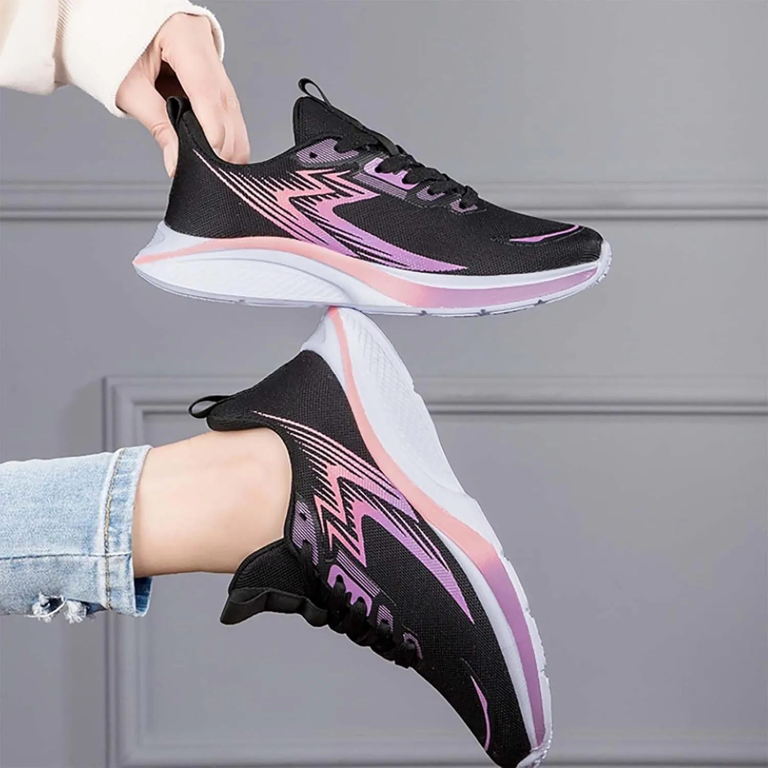 Women Lightweight Slip On Sneakers Casual Walking Shoes Comfortable Canvas Flats Non Slip Elastic Loafers