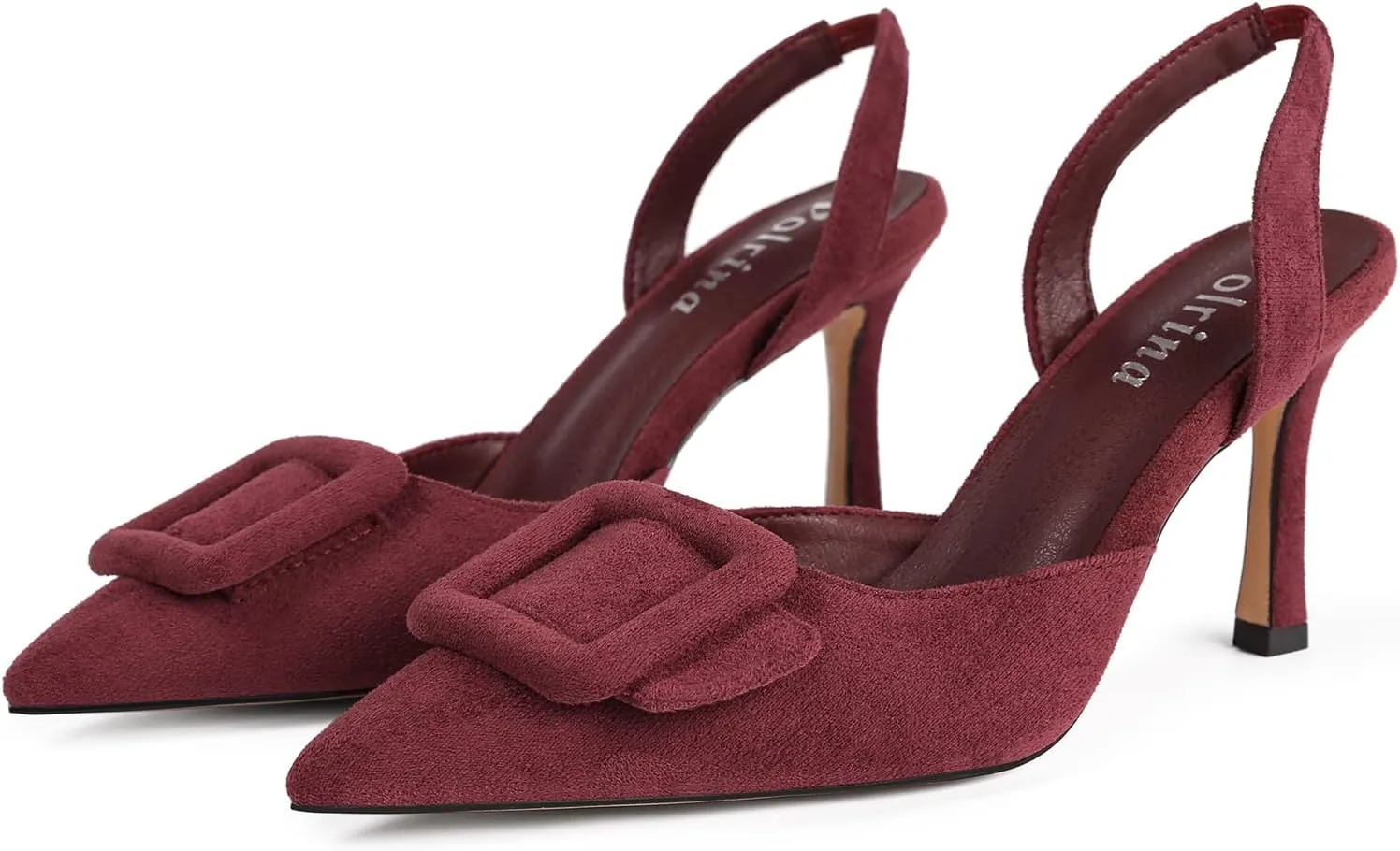 Women Slingback Heels Closed Pointed Toe Kitten Heels Buckle Suede Pumps Comfortable Dress Shoes