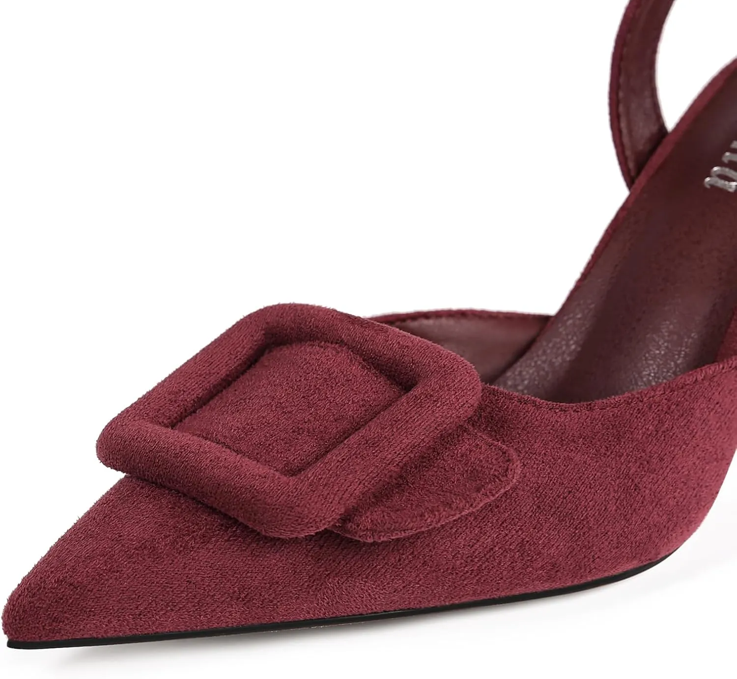 Women Slingback Heels Closed Pointed Toe Kitten Heels Buckle Suede Pumps Comfortable Dress Shoes