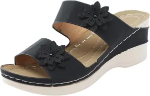 Women Slipper Dressy Summer Wedge Sandal Summer Strappy Open Toe Orthopedic Comfortable Lightweight Wedges Solid Color Slip On Walking Shoes