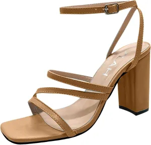 Women Strappy Chunky Heeled Sandals Square Open Toe Chunky Block Heels Sexy Ankle Strap Sandals 2025 Summer Comfortable Casual Wedding Bride Party Prom Dress Shoes
