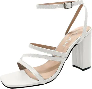 Women Strappy Chunky Heeled Sandals Square Open Toe Chunky Block Heels Sexy Ankle Strap Sandals 2025 Summer Comfortable Casual Wedding Bride Party Prom Dress Shoes