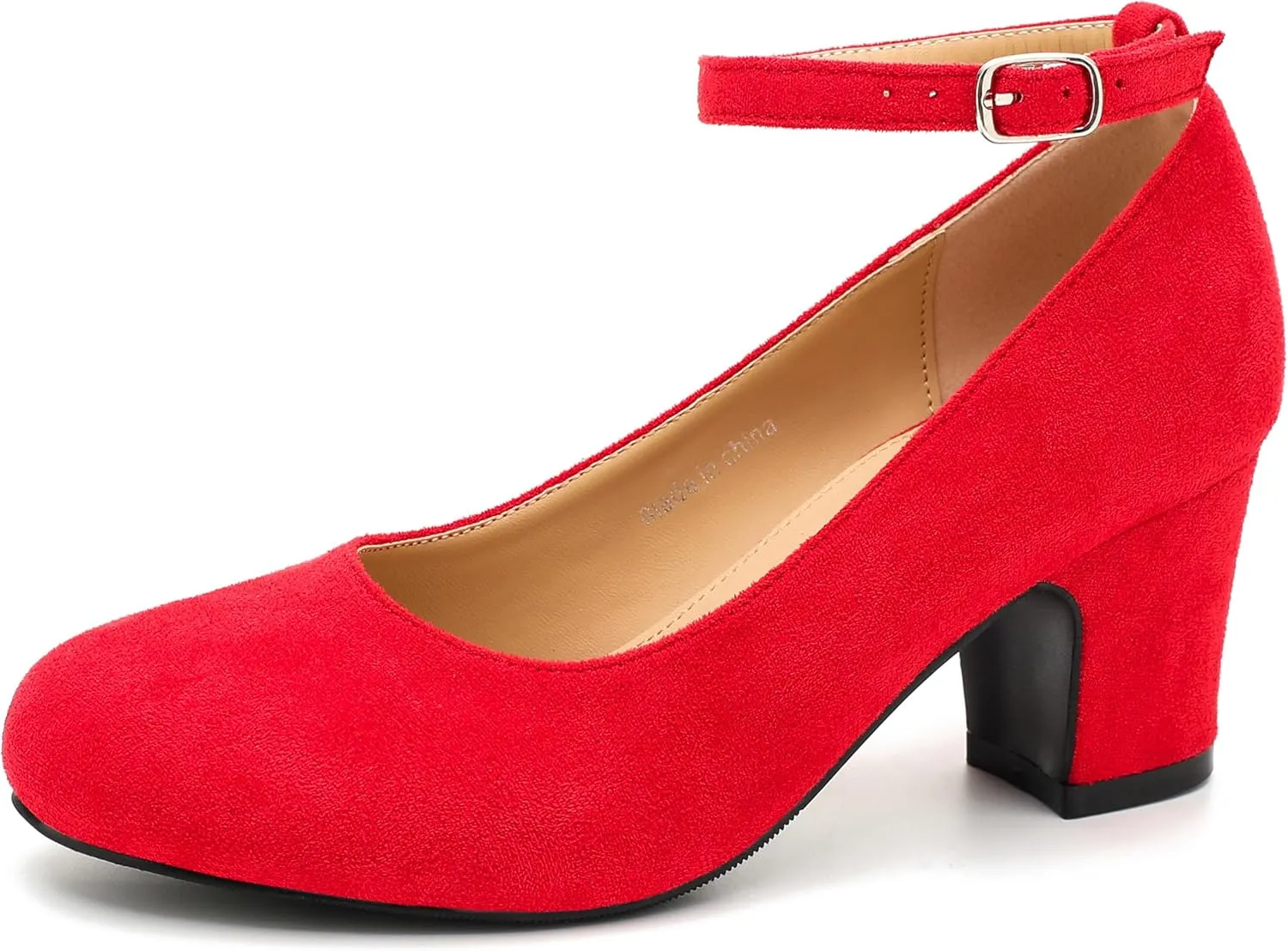 Women's Ankle Strap Closed Round Toe Pumps Low Chunky Block Heels Comfort Wedding Party Dress Evening Shoes