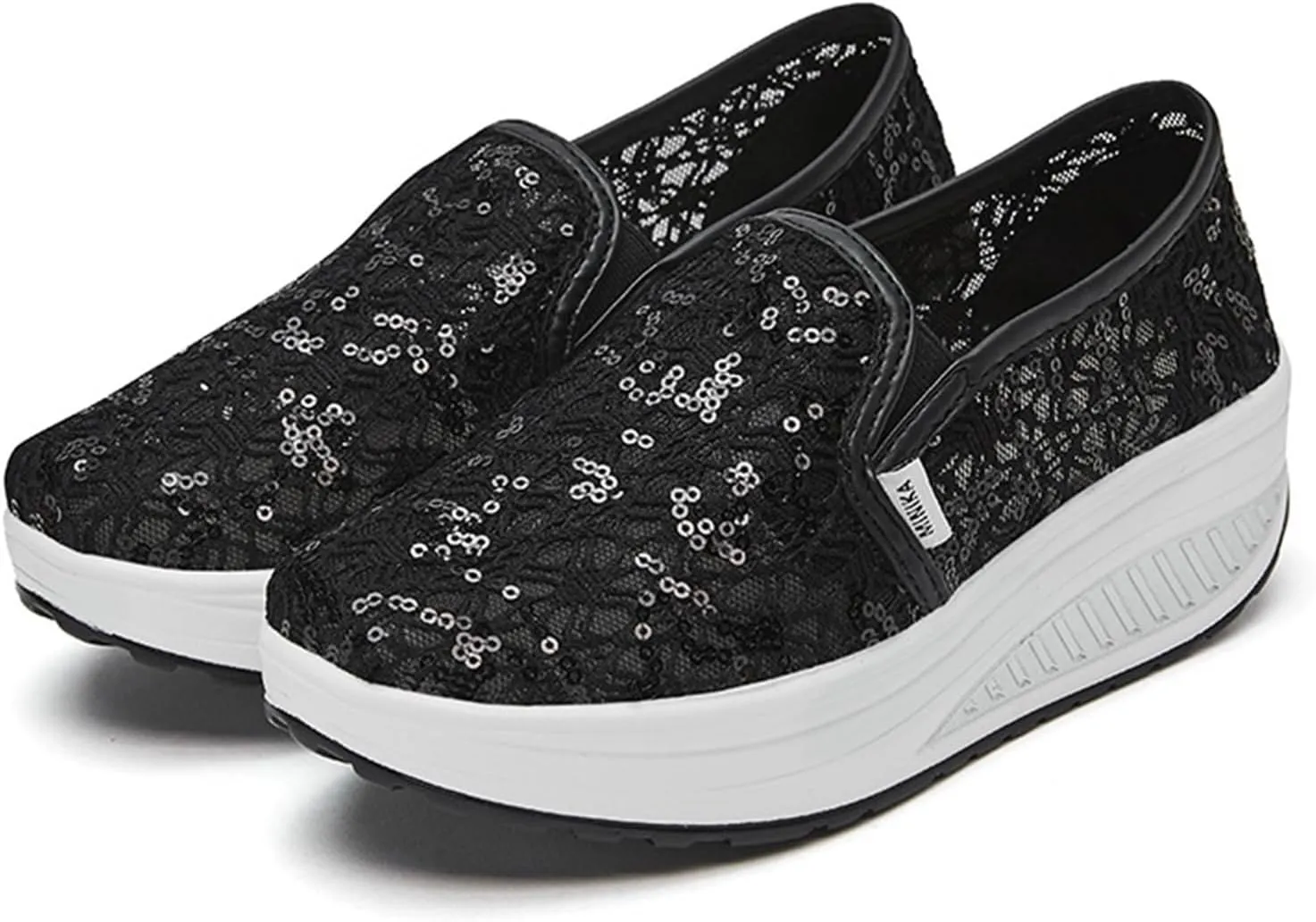 Women's Breathable Mesh Lace Air Sneakers Fashion Lightweight Slip On Anti Skid Low Top Walking Flat Shoes Comfortable Canvas Tennis Trainers Workout Gym Driving Loafers