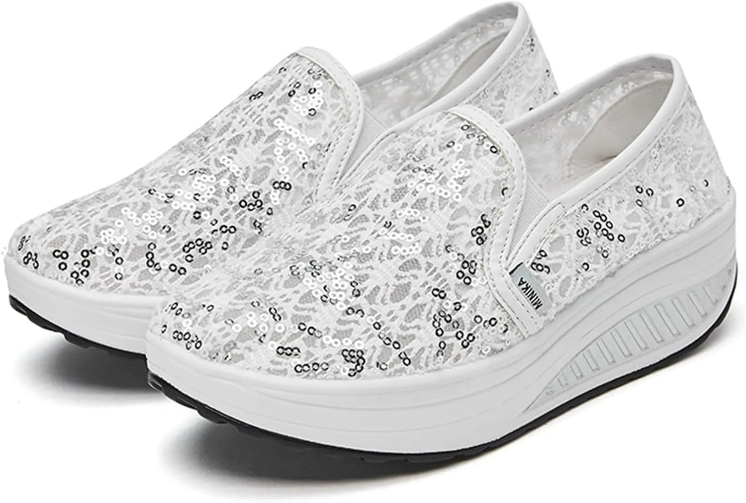 Women's Breathable Mesh Lace Air Sneakers Fashion Lightweight Slip On Anti Skid Low Top Walking Flat Shoes Comfortable Canvas Tennis Trainers Workout Gym Driving Loafers