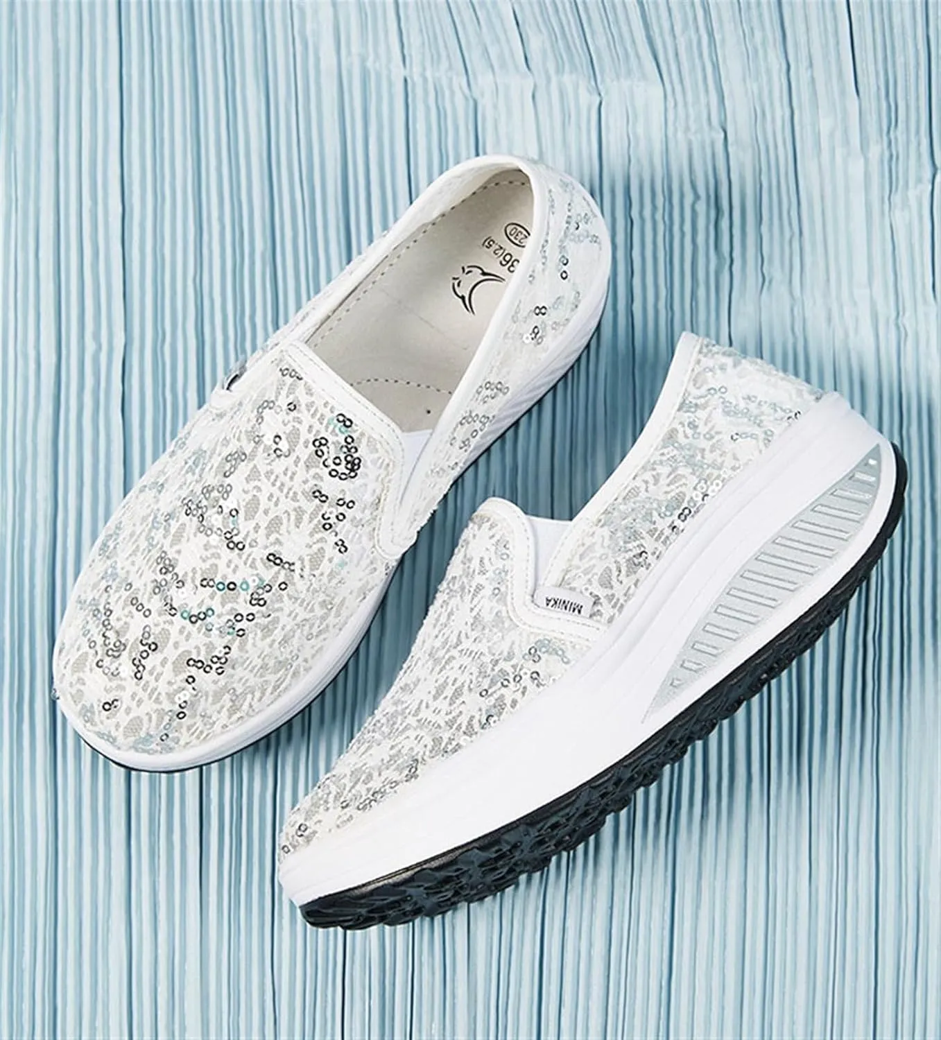 Women's Breathable Mesh Lace Air Sneakers Fashion Lightweight Slip On Anti Skid Low Top Walking Flat Shoes Comfortable Canvas Tennis Trainers Workout Gym Driving Loafers