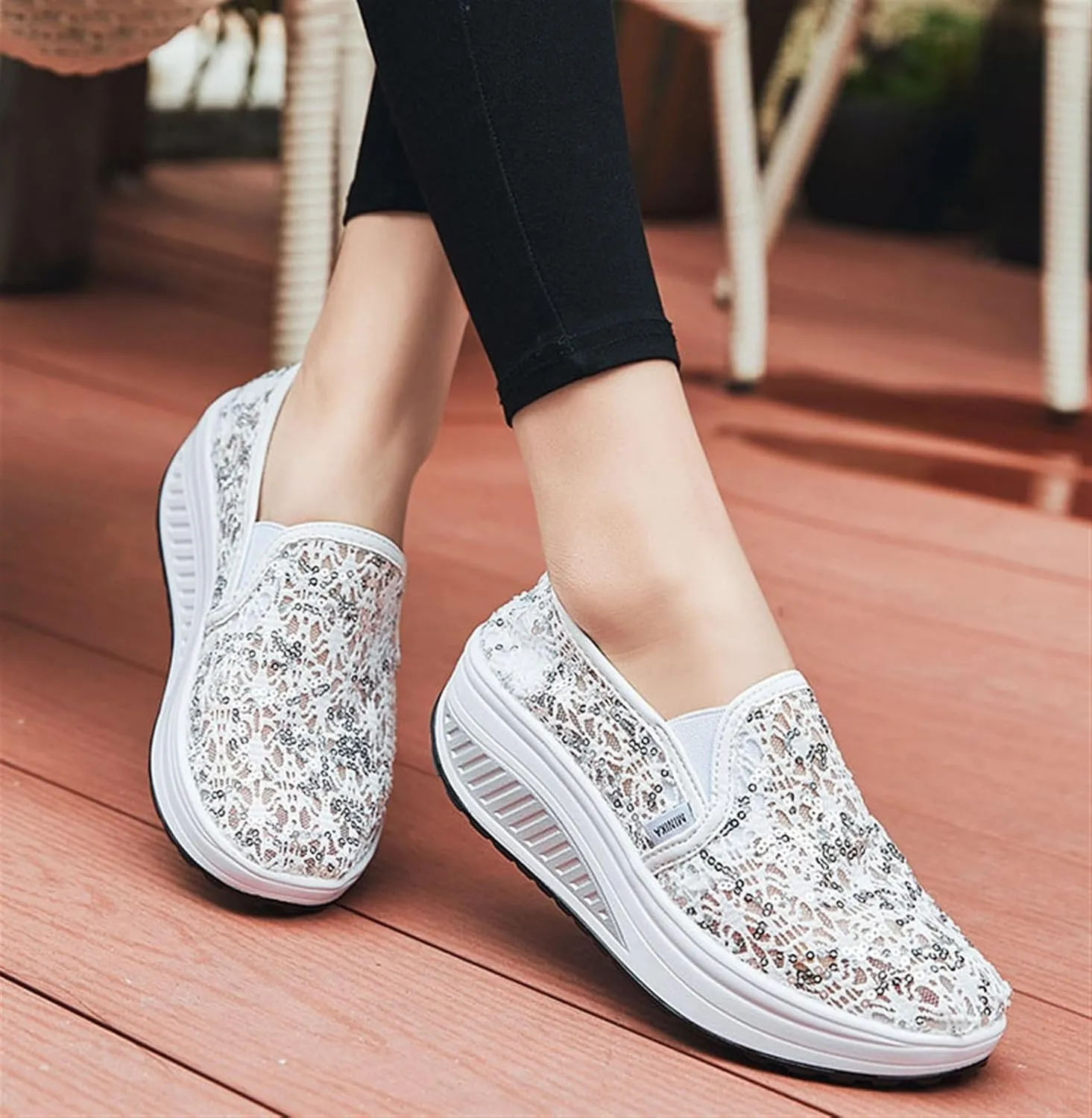 Women's Breathable Mesh Lace Air Sneakers Fashion Lightweight Slip On Anti Skid Low Top Walking Flat Shoes Comfortable Canvas Tennis Trainers Workout Gym Driving Loafers