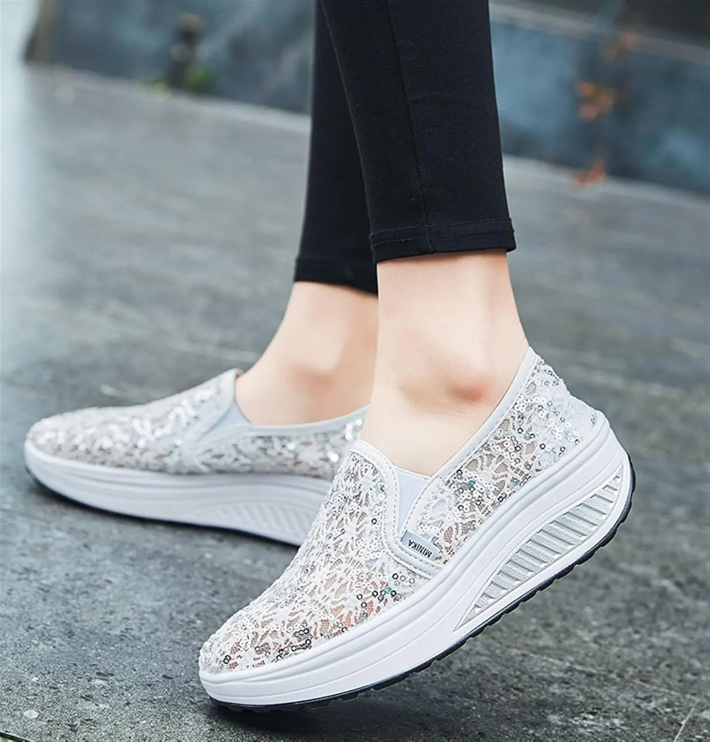 Women's Breathable Mesh Lace Air Sneakers Fashion Lightweight Slip On Anti Skid Low Top Walking Flat Shoes Comfortable Canvas Tennis Trainers Workout Gym Driving Loafers