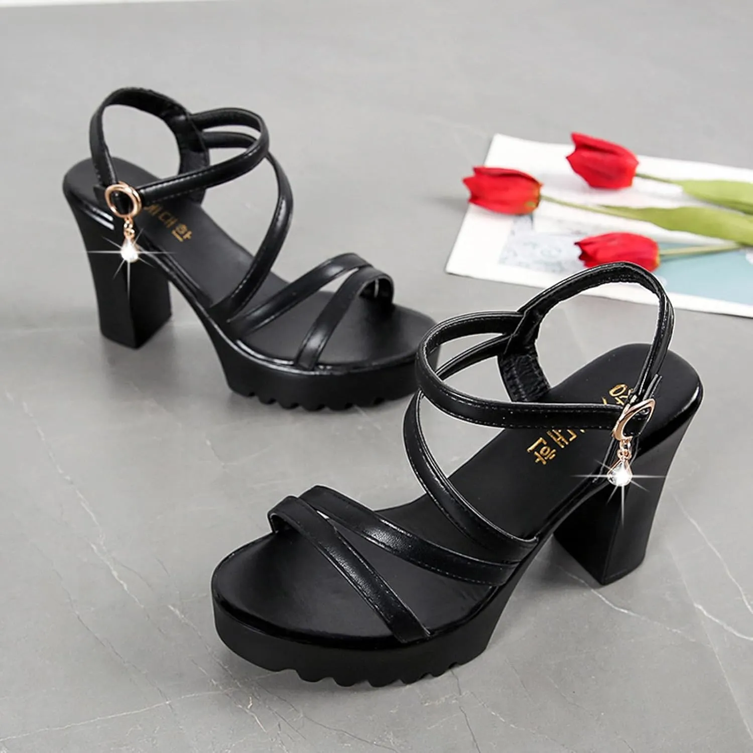 Women's Breathable Sandals Lug Sole Solid Thick Sole Sandals Square Heel Comfy Walking Non Slip Ultra