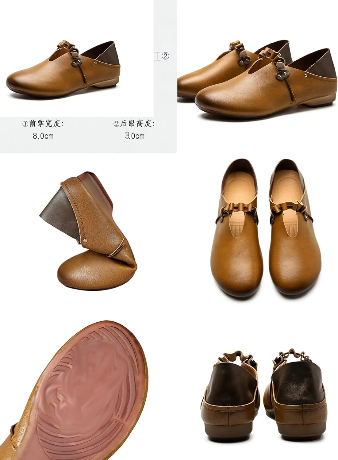 Women's Brown Leather Slip On Mules,Vintage Comfort Closed Toe Slides Non-Slip Soft Sole Oxford Casual Flat Loafers