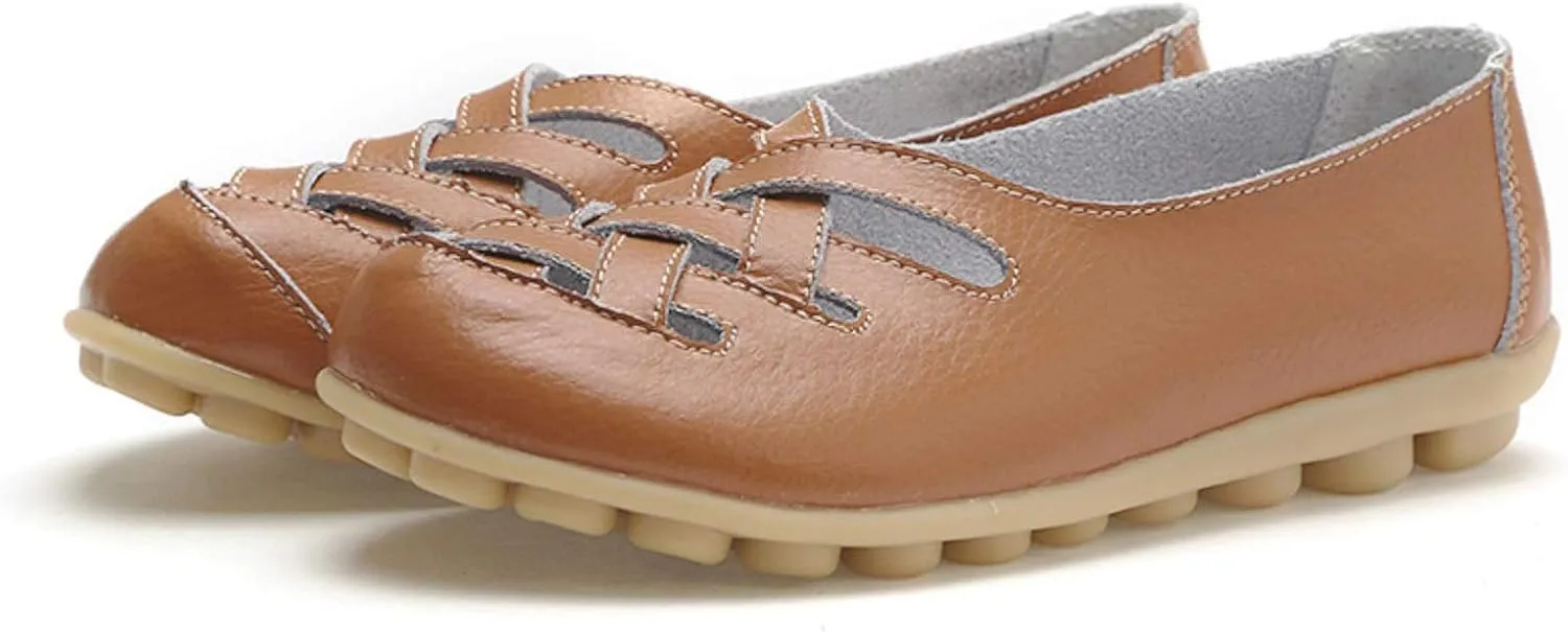 Women's Casual Flat Loafer Comfort Slip On Walking Boat Shoe Lightweight Soft Leather Driving Moccasins Closed Toe Sandals