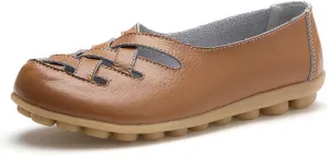 Women's Casual Flat Loafer Comfort Slip On Walking Boat Shoe Lightweight Soft Leather Driving Moccasins Closed Toe Sandals