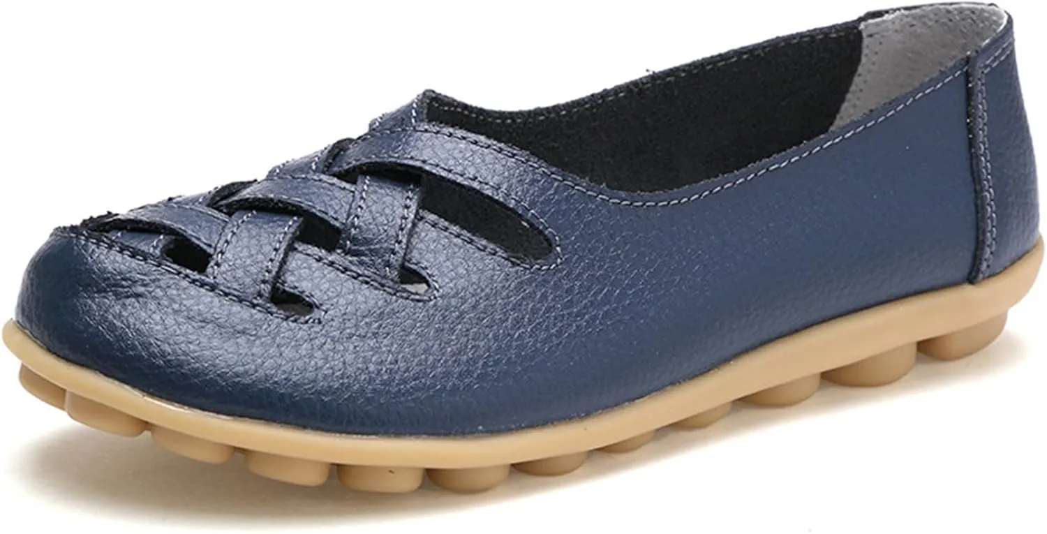Women's Casual Flat Loafer Comfort Slip On Walking Boat Shoe Lightweight Soft Leather Driving Moccasins Closed Toe Sandals