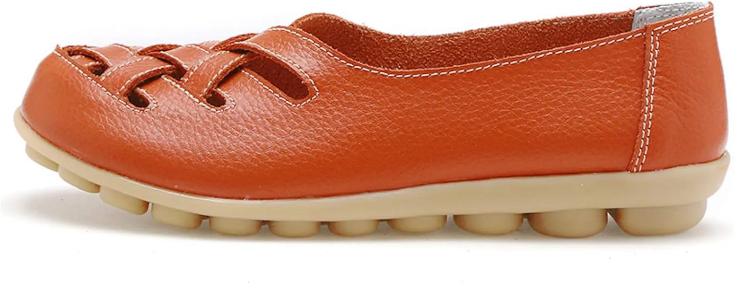 Women's Casual Flat Loafer Comfort Slip On Walking Boat Shoe Lightweight Soft Leather Driving Moccasins Closed Toe Sandals