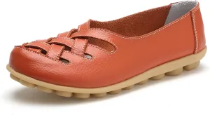 Women's Casual Flat Loafer Comfort Slip On Walking Boat Shoe Lightweight Soft Leather Driving Moccasins Closed Toe Sandals
