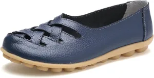 Women's Casual Flat Loafer Comfort Slip On Walking Boat Shoe Lightweight Soft Leather Driving Moccasins Closed Toe Sandals