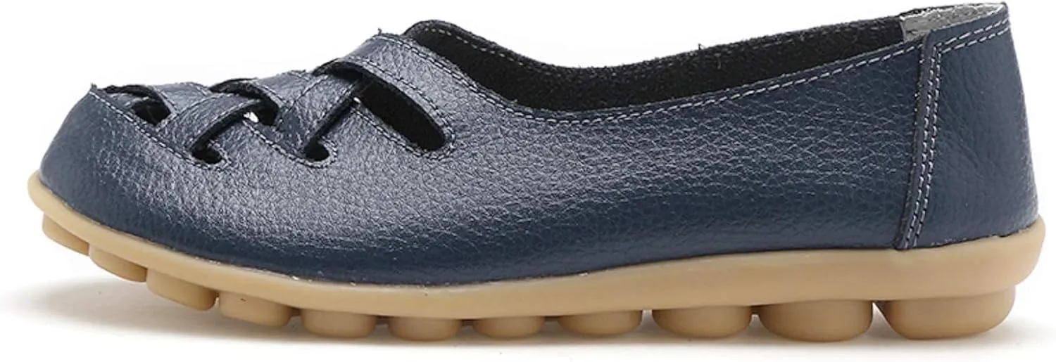Women's Casual Flat Loafer Comfort Slip On Walking Boat Shoe Lightweight Soft Leather Driving Moccasins Closed Toe Sandals