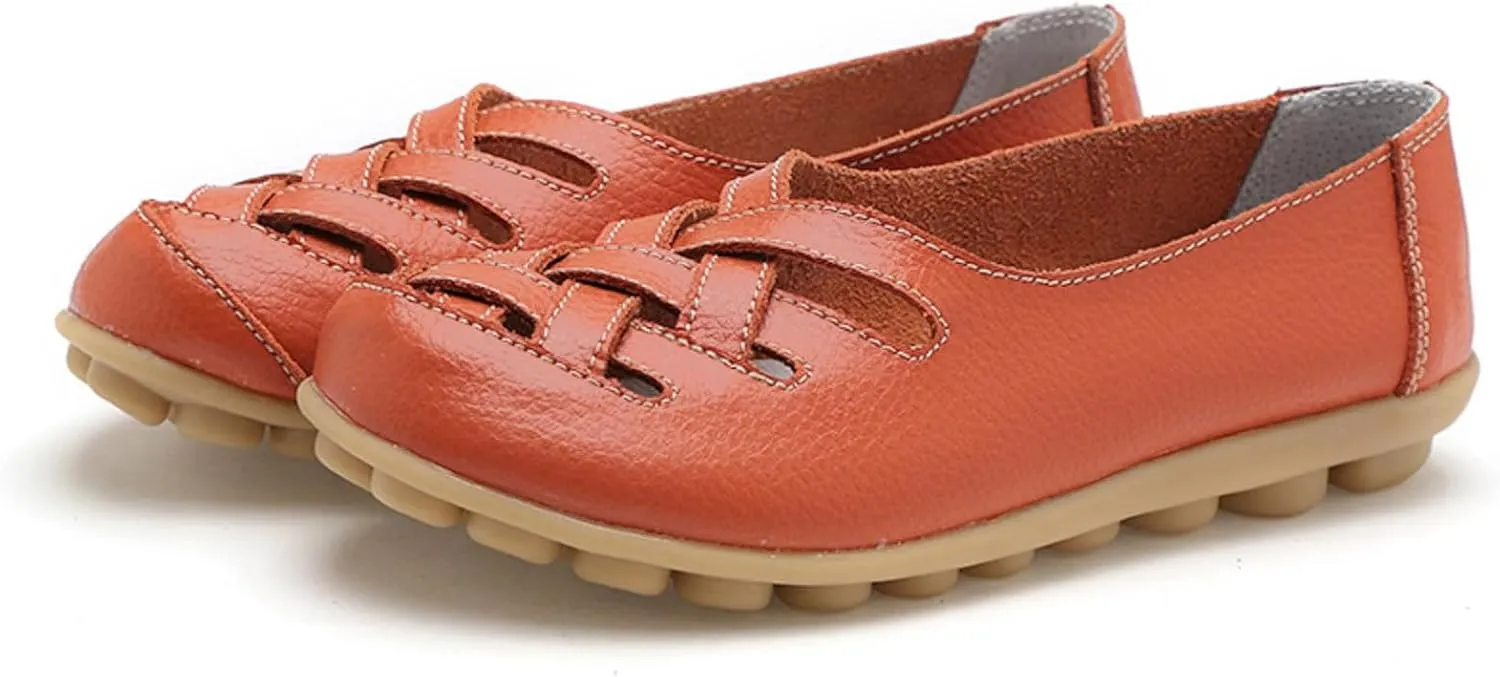 Women's Casual Flat Loafer Comfort Slip On Walking Boat Shoe Lightweight Soft Leather Driving Moccasins Closed Toe Sandals