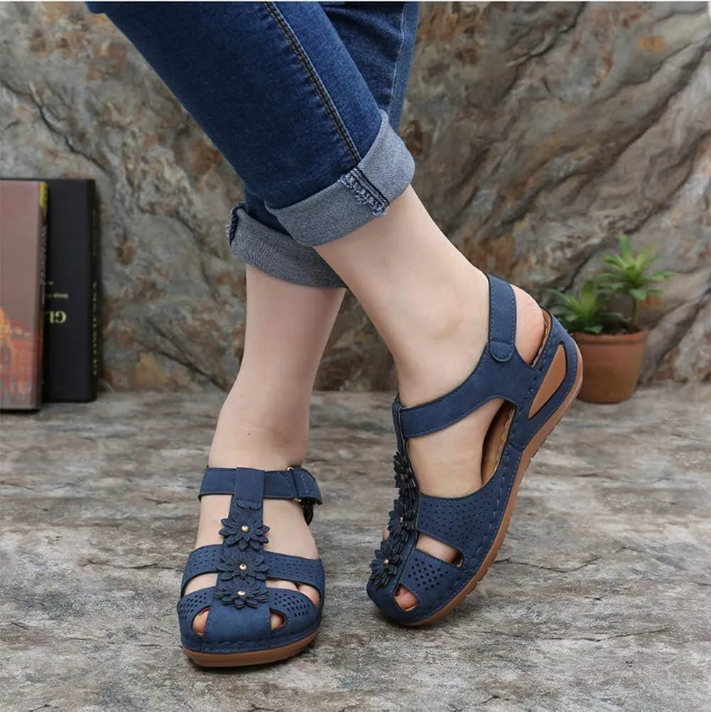 Women's Closed Toe Sandals, Comfy Sport Outdoor Wedge Sandals, Soft Leather Low Top Gladiators, Summer Casual Sandals Shoes for Walking Driving,09,34