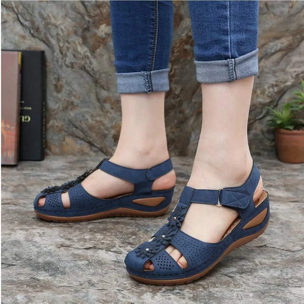 Women's Closed Toe Sandals, Comfy Sport Outdoor Wedge Sandals, Soft Leather Low Top Gladiators, Summer Casual Sandals Shoes for Walking Driving,09,34