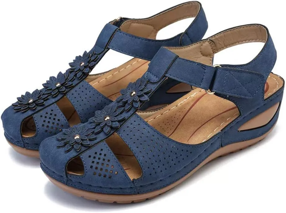 Women's Closed Toe Sandals, Comfy Sport Outdoor Wedge Sandals, Soft Leather Low Top Gladiators, Summer Casual Sandals Shoes for Walking Driving,09,34