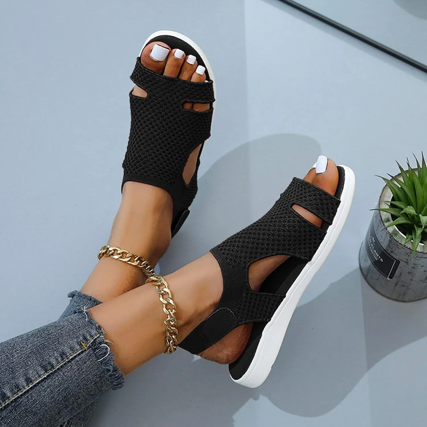 Women's Comfortable Orthopedic Arch Support Shoes Dress Walking Sandals Soft Cushion Sports Casual Orthotic Low Platform Wedges Sandals with Back Strap Women's Breathable Orthopedic Sandals