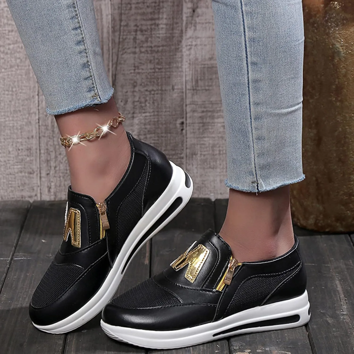 Women's Comfy Breathable Sports Shoes Round Head Sneakers Soft Sole Womens Fashion Shoes Lightweight Casual Slip on Sport Shoe with Arch Support