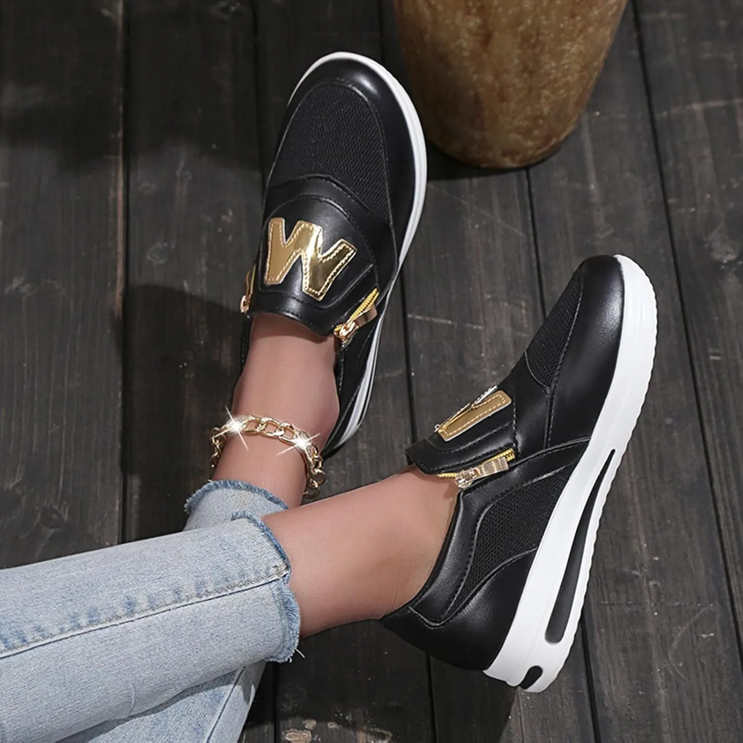 Women's Comfy Breathable Sports Shoes Round Head Sneakers Soft Sole Womens Fashion Shoes Lightweight Casual Slip on Sport Shoe with Arch Support