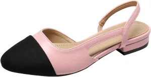 Womens Flat Sandals Closed Toe Slingback Non Slip Heels for Women Fashion Elegant Sexy Splicing Summer Shoes Ladies Soft Leather Slip On Sandals for Office Or Fashion