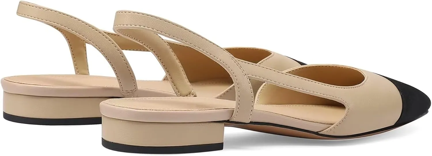 Womens Flat Sandals Closed Toe Slingback Non Slip Heels for Women Fashion Elegant Sexy Splicing Summer Shoes Ladies Soft Leather Slip On Sandals for Office Or Fashion