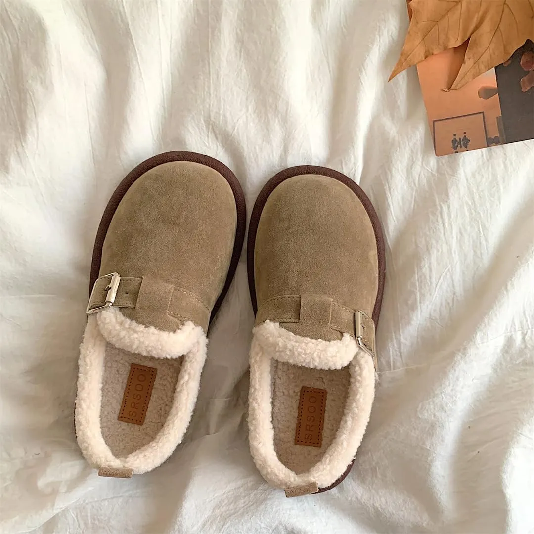 Women's Fuzzy Lined Slip-On Loafers, Warm Winter Snow Shoes, Non-Slip Soft Sole Flats