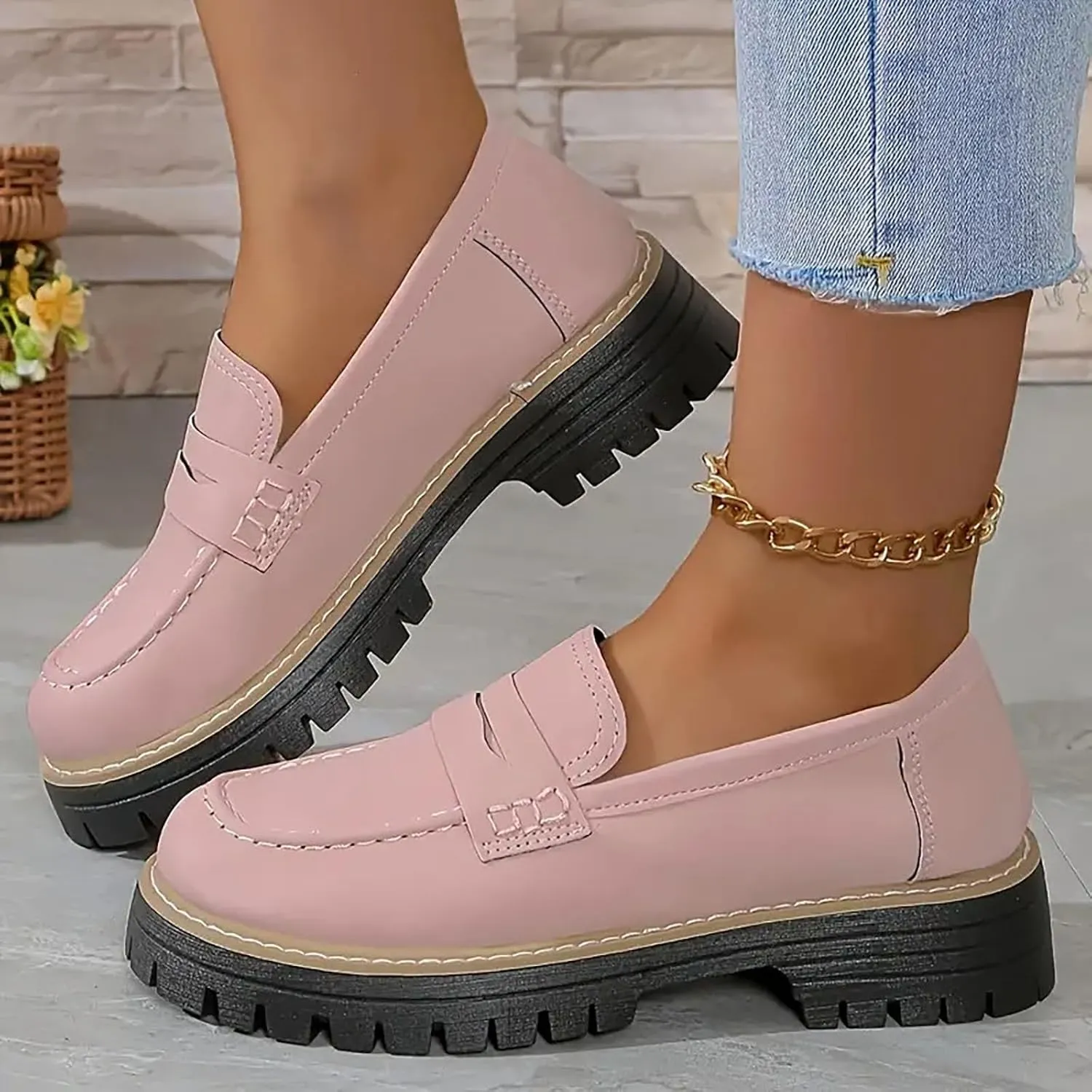 Womens Loafers Shoes Platform Chunky Penny Loafer Lug Sole Comfortable Slip On Work Casual Dress Loafers Spring Shoes 2025