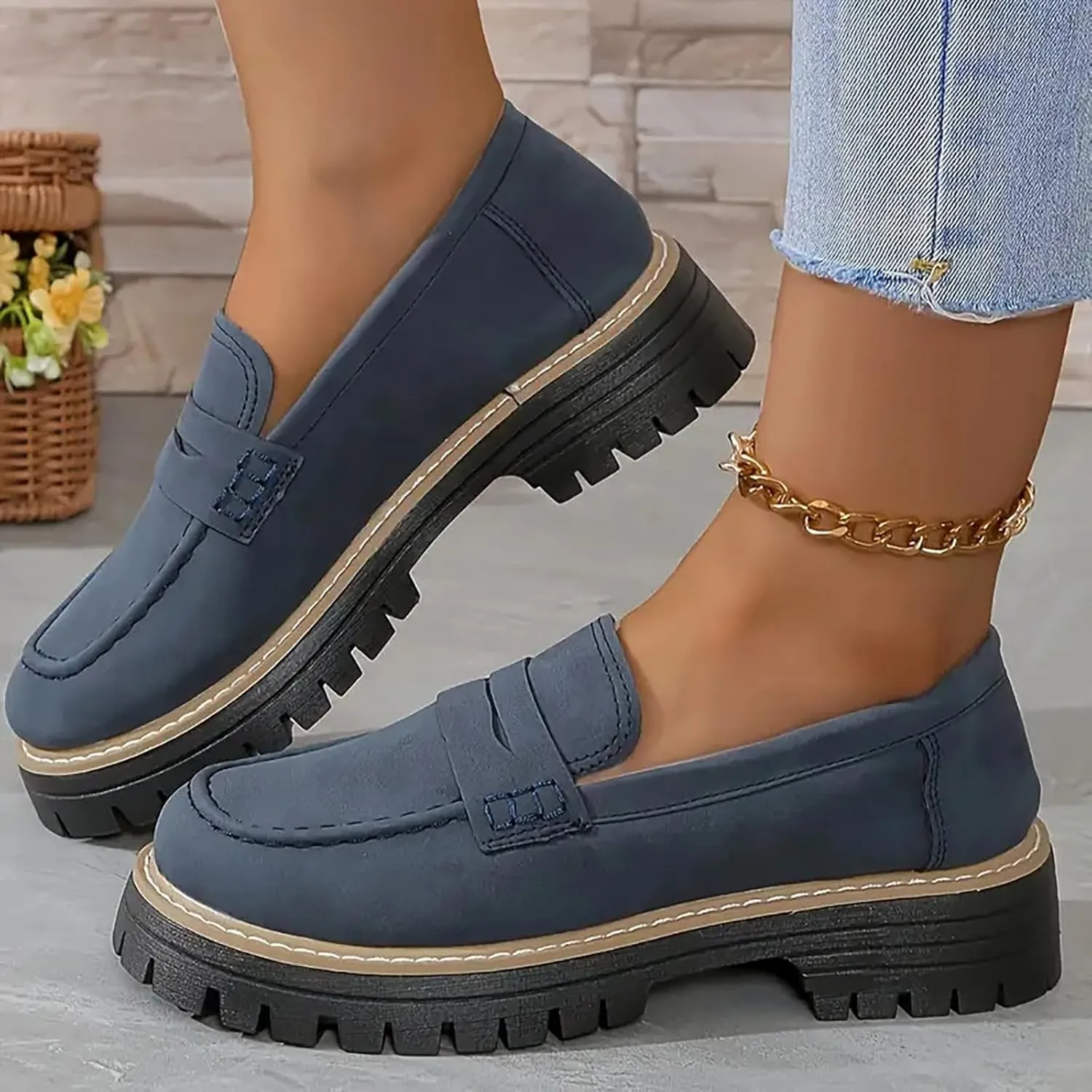 Womens Loafers Shoes Platform Chunky Penny Sole Comfortable Slip On Work Office Business Casual Dress Shoes 2025 Trendy