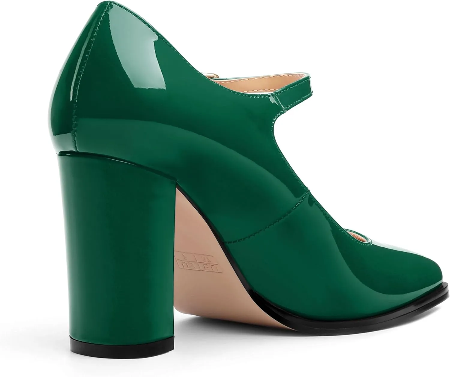 Women's Mary Jane Heels, Chunky Heels Mary Jane Square Toe Pumps One Strap Patent Leather Block High Heels Dress Shoes 3.15 Inch