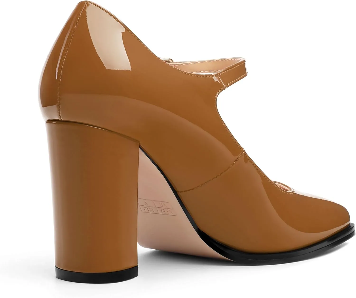 Women's Mary Jane Heels, Chunky Heels Mary Jane Square Toe Pumps One Strap Patent Leather Block High Heels Dress Shoes 3.15 Inch