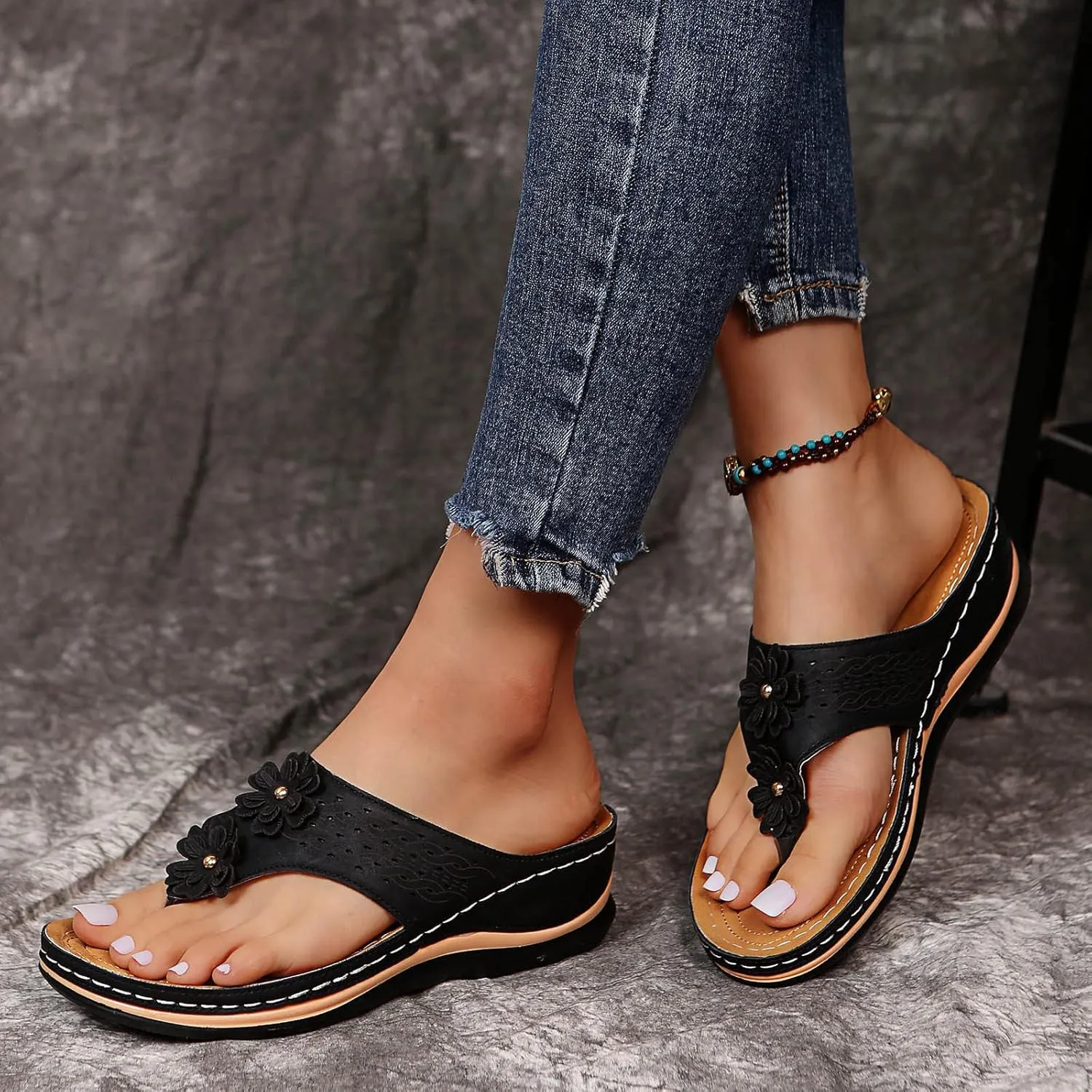 Womens Orthopedic Sandals Dressy Wide Width Strap Open Toe Wedge Sandals Platform Summer Shoes with Arch Support