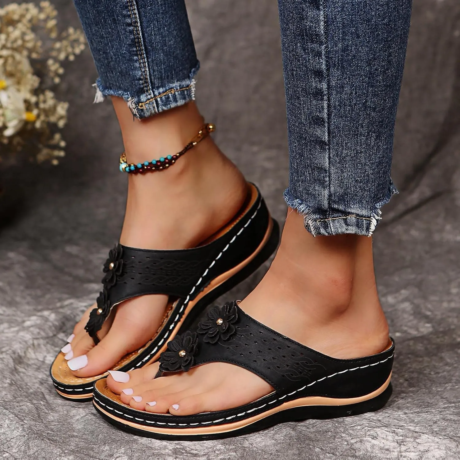 Womens Orthopedic Sandals Dressy Wide Width Strap Open Toe Wedge Sandals Platform Summer Shoes with Arch Support