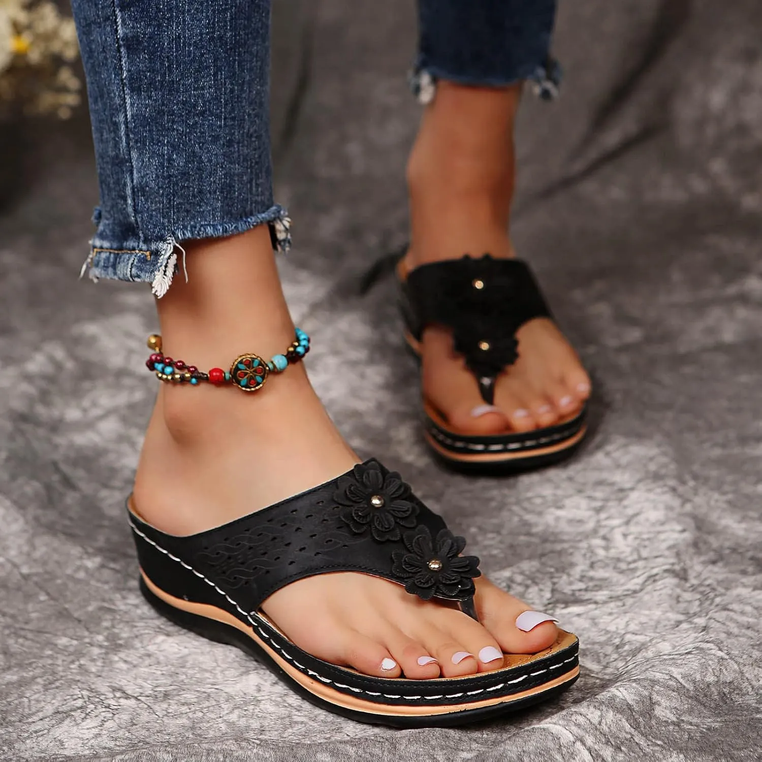 Womens Orthopedic Sandals Dressy Wide Width Strap Open Toe Wedge Sandals Platform Summer Shoes with Arch Support