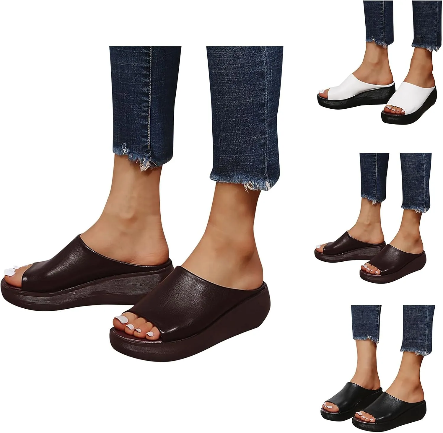 Womens Orthopedic Sandals Summer Comfortable Orthotic Wedges Shoes Platform Arch Support Slip Sandals Beach Walking Slippers Outdoor Slip On Sandal