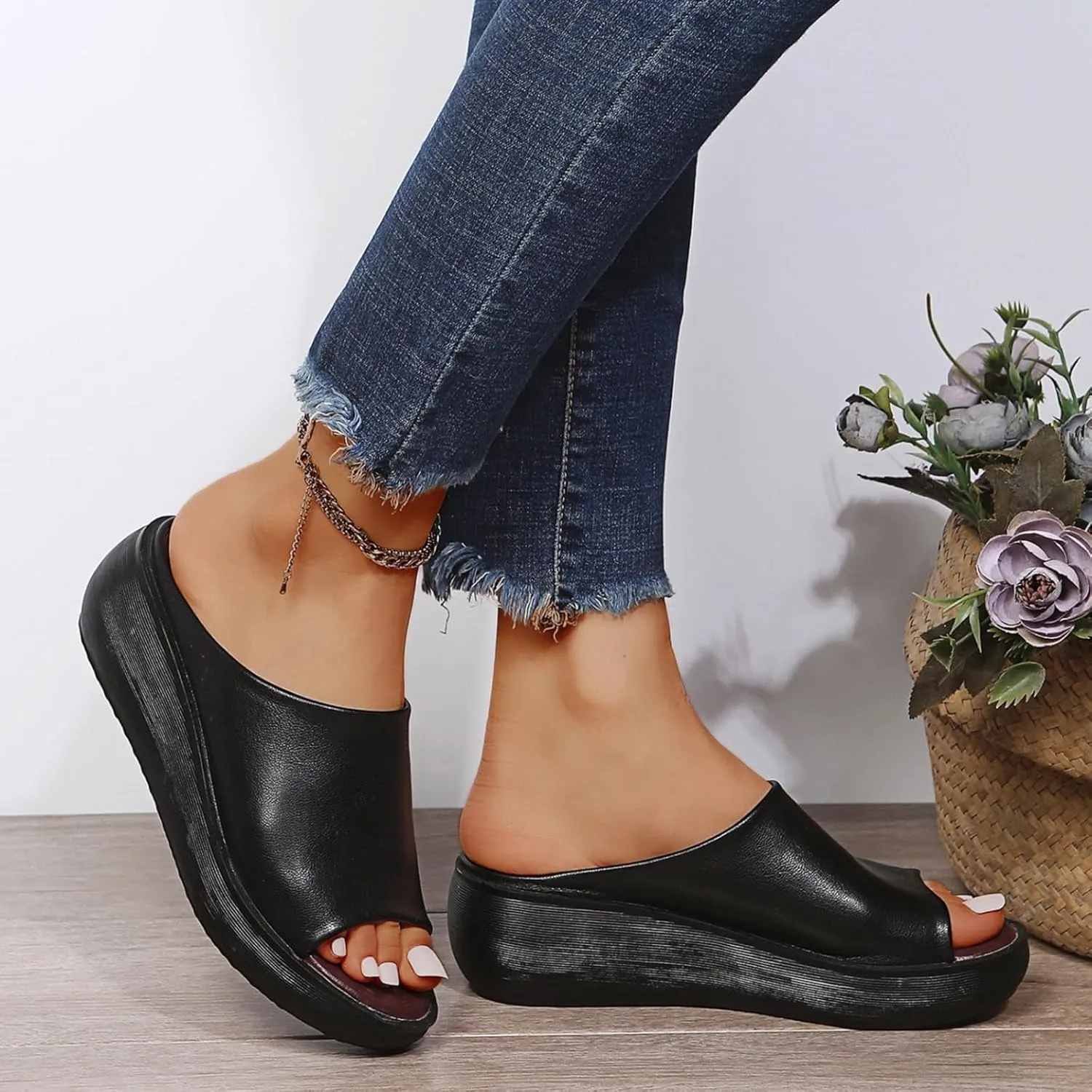 Womens Orthopedic Sandals Summer Comfortable Orthotic Wedges Shoes Platform Arch Support Slip Sandals Beach Walking Slippers Outdoor Slip On Sandal