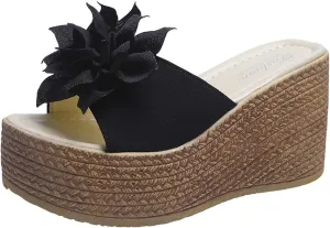Women's Platform High Heeled Bow-Knot Wedge Flip-Flops Bohemia Casual Open Toe Espadrille Slippers Shoes
